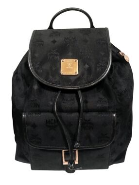 MCM Black Visetos Nylon Drawstring Backpack